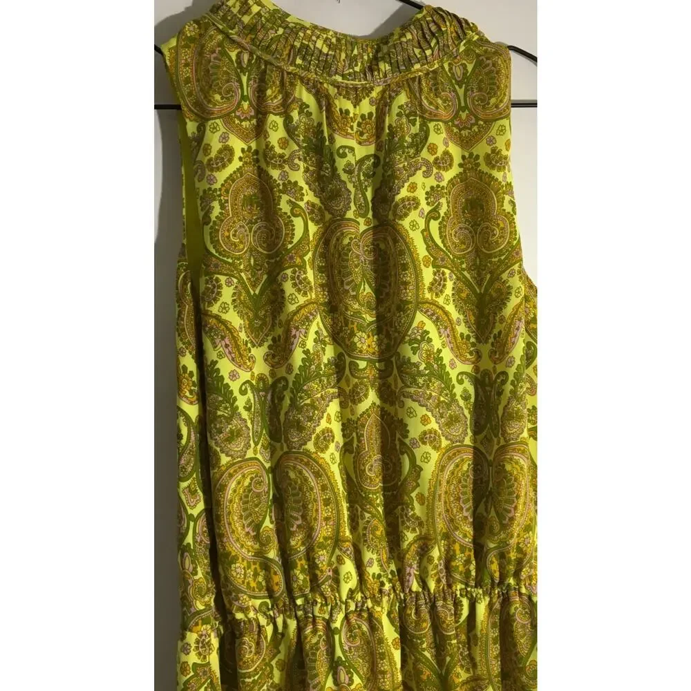 Banana Republic Women's Size Medium Yellow & Pink Paisley Pleated Neck Dress